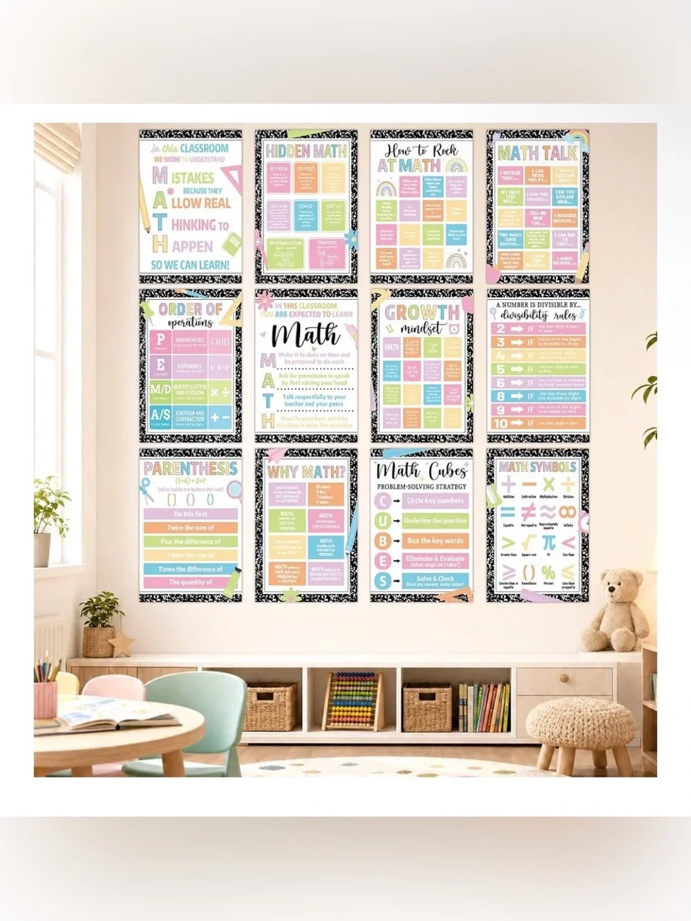 12PCS Composition Math Posters Classroom Inspirational Math Bulletin Board